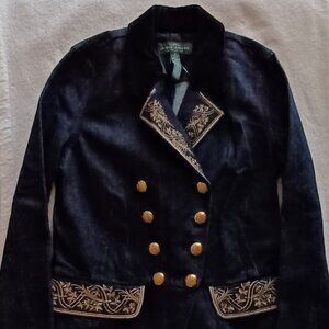 Lauren Ralph Lauren Embroidered Double-Breasted Denim Jacket, Size 4, Navy